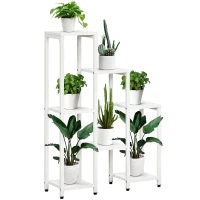 Outsunny Bloemenstandaard, Plantenstandaard, 7 Niveaus, voor Binnen- en Buitengebruik, Staal, wit, 65 x 23 x 94,5 cm(m-11)