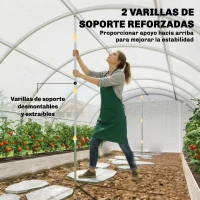 Outsunny Invernadero de Túnel con 2 Varillas de Soporte 2 Puertas Enrollables y Ventanas de Malla Cubierta de PE Anti-UV Blanco(m-5)