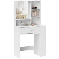 HOMCOM Kaptafel met Spiegel, Lade, 3-traps Zijopslag, Spaanplaat, Wit(m-10)