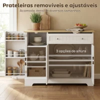 HOMCOM Aparador de Cozinha 3 Prateleiras com Porta Gaveta Prateleiras Ajustáveis para Sala de Jantar 105x40x83 cm Branco(m-5)
