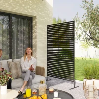 Outsunny Decorative Privacy Fence Screen, Metal Outdoor Privacy Screen Climbing Plant Trellis with Stand, 122 x 198 cm, Black(m-2)