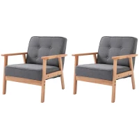 HOMCOM Armchair, Linen Fabric Accent Chair, Occasional Chair with Beech Wood Frame for Living Room, Reception, Bedroom, Balcony, Set of 2, Grey and Natural(m-11)