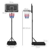 SPORTNOW Basketbalstandaard, verstelbaar in hoogte, mobiel, vulbaar, met een onbreekbaar achterbord, korfhoogte 1,82 - 2,13 m, zwart(m-3)