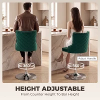 HOMCOM Bar Stools Set of 2, Modern Swivel & Adjustable Velvet Barstools with Button-Tufted Back, Footrest for Home Bar, Green(m-5)