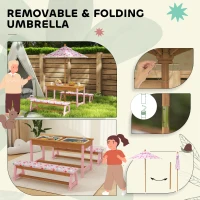 AIYAPLAY Kids Picnic Table Set with Removable & Foldable Umbrella, Storage Boxes, Flamingo Theme, Pink(m-7)