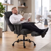HOMCOM Office Chair, 180kg Heavy Duty Linen Computer Desk Chair with Lumbar Support, Wide Seat, Spring Cushion, Black(m-8)