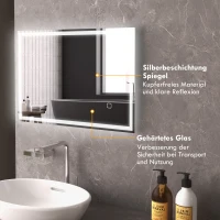 HOMCOM Badkamerspiegel met LED-verlichting en aanraakschakelaar, wit(m-7)