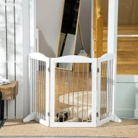 PawHut Barrera de Seguridad para Perros para Escaleras y Puertas Diseño Plegable y Pies de Apoyo 154x30x80 cm Blanco(m-10)