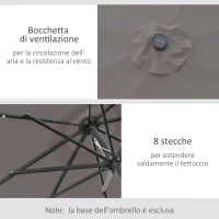 Outsunny Ombrellone da Giardino Inclinabile Ø265 cm con 32 Luci LED Solari e Manovella, Grigio(m-5)