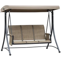 Outsunny 3-Zits Hollywoodschommel, Tuinschommel met Zonnedak, Schommelbank met Opbergruimte, Aluminium, 196 x 128 x 172 cm, Bruin(m-1)