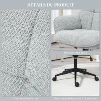 HOMCOM Fauteuil chaise de bureau dossier assise capitonnée hauteur réglable pivotant 360° piètement noir revêtement tissu gris(m-5)