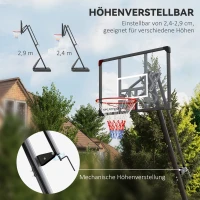 SPORTNOW basketbalstandaard, verstelbare korfhoogte 2,3-2,9 m, slagbeugel aan de onderkant, vulbaar onderstel, rood+zwart(m-4)