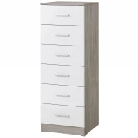 HOMCOM Cómoda de 6 Cajones Cajonera Alta para Dormitorio con Antivuelco 40x40x110 cm Gris Claro y Blanco(m-1)