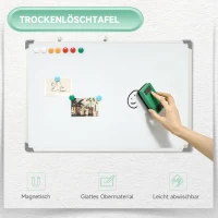 HOMCOM Whiteboard, magnetisch bord, notitiebord, inclusief accessoires, 4 stiften, 1 spons, 10 magneten, wit + zilver(m-4)
