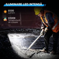 HOMCOM Proiector LED de lucru 6500K cu cap rotativ și suport reglabil, din aluminiu și metal, 35x20x32 cm, negru(m-5)