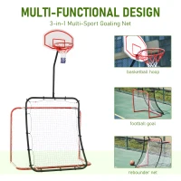 HOMCOM 3-In-1 Football Goal Net, Basketball Hoop, Rebounder Target Netting Teens Adult Practice Play Sports Fun(m-4)