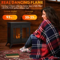 HOMCOM Freestanding Ethanol Fireplace Stove, Bioethanol Fire with Stainless Steel Flame Snuffer, 0.9L Tank, 3 Hours Burning Time for Indoor, Black(m-5)