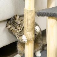 PawHut kattentrap, kattenboom, drie treden, speelbal, grijs+houtkleuren, 45 x 40 x 48 cm(m-9)