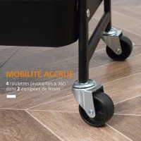 HOMCOM Desserte chariot de rangement en acier à roulettes avec 3 niveaux, plateau MDF, poignées dim. 45L x 31l x 79,4H cm noir(m-6)