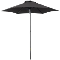 Outsunny Parasol Ø196 cm met Kantelfunctie, Zeshoekig voor Strand, Balkon en Tuin, Zwart(m-11)
