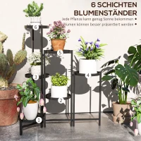 Outsunny Bloemenstandaard, Plantenstandaard met 6 Verstelbare Ronde Planken, Hoekstandaard voor Plantenpotten, Metaal, Zwart(m-4)