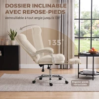 HOMCOM Chaise Bureau Ergonomique, Fauteuil de Bureau Inclinable en Chenille, Hauteur Réglable, Repose-Pieds, Crème(m-5)