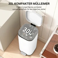 HOMCOM 30L keukenafvalemmer pedaalemmer met deksel, soft-close en openhoudfunctie voor keuken en thuis(m-4)