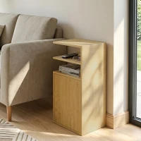 HOMCOM Slim Bedside Table Set of 2, Narrow Bedside Cabinet with Open Cubbies and Cupboard for Bedroom Living Room, Oak(m-9)