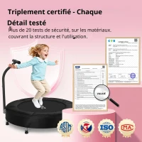 Trampoline pour enfants, tapis de saut No-Gap, poignée en mousse & pieds en caoutchouc antidérapants, 91x91x71 cm, Noir(m-7)