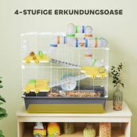 PawHut Dwerghamsterkooi, 4 niveaus, tunnelsysteem, hut, accessoires, bovenopening, 78 x 45 x 73 cm, Grijs(m-4)
