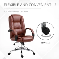 Vinsetto Office Chair, PU Leather Desk Chair with 13cm Soft Padded Seat and Backrest, Swivel Chair with Adjustable Height and Rolling Wheels, Brown(m-5)