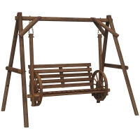 Outsunny Balancelle de jardin 2 places en bois avec accoudoirs Roues Charrette pour le jardin - dim. 200L x 137l x 167H cm(m-10)