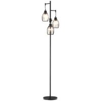 HOMCOM Lampadar Industrial cu 3 Abajururi și Intensitate Reglabilă, din Oțel, 30x30x170,5 cm, Negru(m-1)