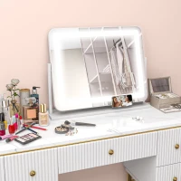 HOMCOM Espejo de Tocador Giratorio 58x46 cm con 3 Modos de Iluminación Ajustables Interruptor Táctil Espejo de Aumento Blanco(m-11)