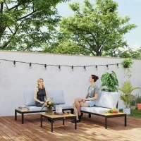 Outsunny Four-Piece Garden Corner Sofa Set with 2 Loveseats and 2 Coffee Tables - Teak(m-10)