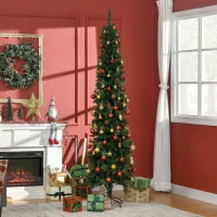 HOMCOM Árbol de Navidad 225 cm de 706 Ramas Árbol de Navidad Estrecho Forma de Lápiz con 56 Piñas Base Plegable Verde(m-10)