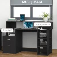 HOMCOM Computer Desk with Drawers and Storage Shelves, Office Desk Writing Table with Printer Stand, Large Workstation for Study Play Work Home Office, 137 x 55 x 92cm, Black(m-4)