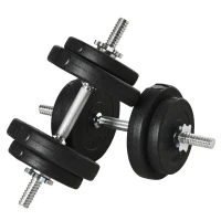 HOMCOM Set Gantere cu Greutăți de 20 kg (4x2.5 kg, 4x1.5 kg) cu 8 Discuri și 2 Gantere de 2 kg, 43x18x7.5 cm, Negru(m-11)