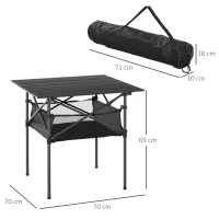 Outsunny Tavolo da Campeggio Picnic Pieghevole, Salvaspazio e Arrotolabile con Borsa da Viaggio, Nero 70x70x69cm(m-3)