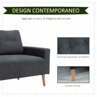 HOMCOM Divano 2 Posti Moderno in Stile Nordico con Schienale Trapuntato in Tessuto, 145x76x88 cm, Grigio(m-4)