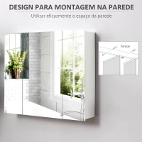 kleankin Armário de Casa de Banho com 3 Portas com Espelho Armário de Parede com Prateleiras Internas Ajustáveis 70x15x60 cm Branco(m-4)