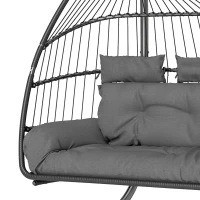 Outsunny Hangstoel, opvouwbare korfstoel met kussen, stalen frame, voor binnen en buiten, tot 260 kg belastbaar, donkergrijs(m-11)