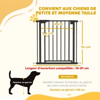 PawHut Barrière de sécurité pour chiens et bébés 76 à 81 cm avec extension fixation par pression sans perçage blanc(m-3)