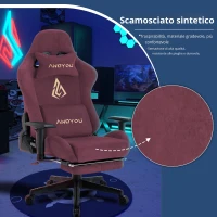 Sedia da gaming con poggiapiedi, in similpelle scamosciata traspirante, regolabile in altezza con molla a gas, girevole, 70x70x135 cm, Rosso(m-4)