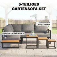 Outsunny 5-delige loungeset voor buiten, tuinmeubelset, 148 cm x 61 cm x 71,5 cm, Grijs + Natuurlijk(m-4)