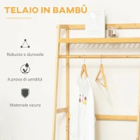 HOMCOM Appendiabiti in Legno di Bambù da Terra con Ripiani, 70x42x164cm, Colore Legno(m-5)