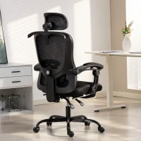 HOMCOM Chaise bureau ergonomique, fauteuil de bureau en maille avec appuie-tête réglable, support lombaire, 64x64x124cm, noir(m-10)
