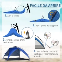 Outsunny Tenda da Spiaggia Pop Up per 4-6 Persone con Protezione UV, Borsa di Trasporto, 247x247x145cm, Blu(m-4)