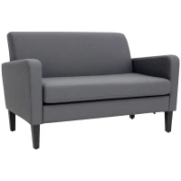 HOMCOM Linen Modern-Curved 2-Seat Sofa Loveseat w/ Thick Cushion Wood Legs Foot Pads Single Compact Home Furniture Grey(m-1)