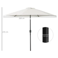 Outsunny Sombrilla de Jardín, Ø260x235 cm, Parasol de Jardín Reclinable con Manivela, Poste Desmontable de Aluminio y 6 Varillas de Metal, para Terraza, Exterior, Balcón, Crema(m-3)